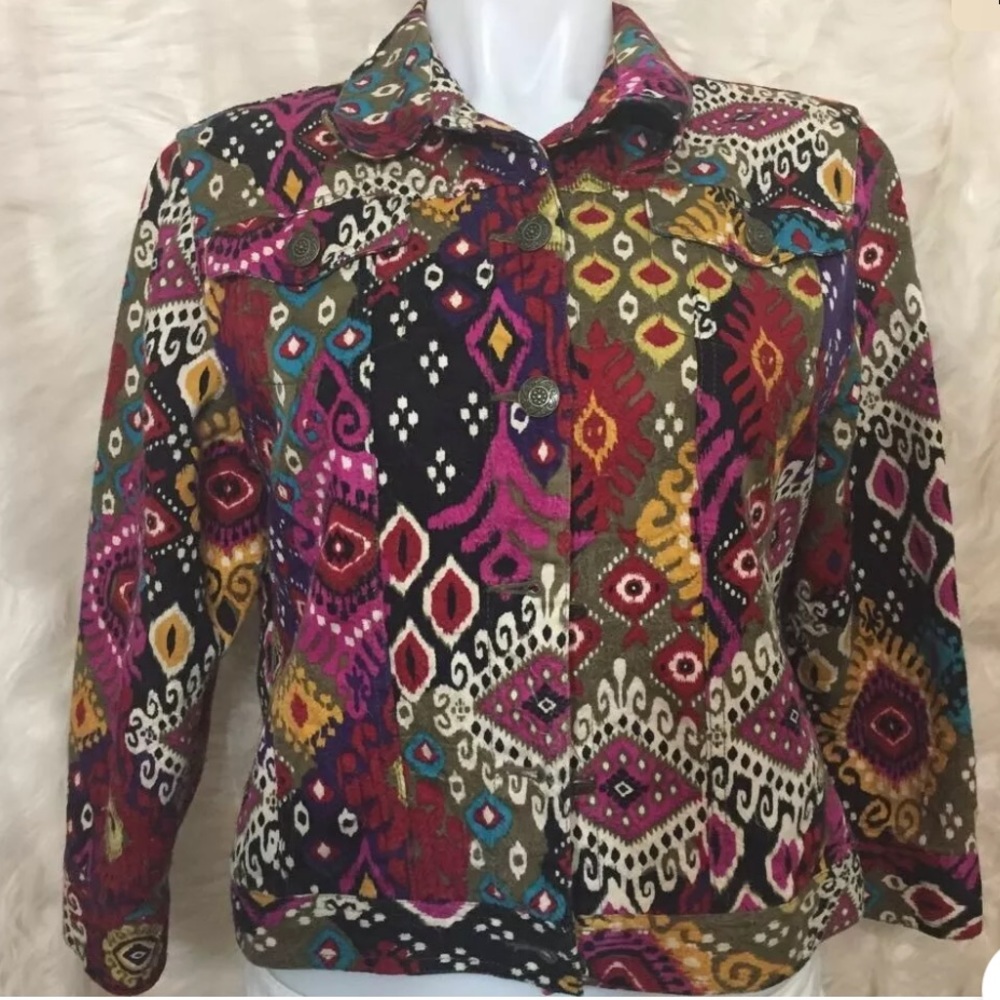 Ruby Rd Womens Blazer Jacket Pink Green Geometric